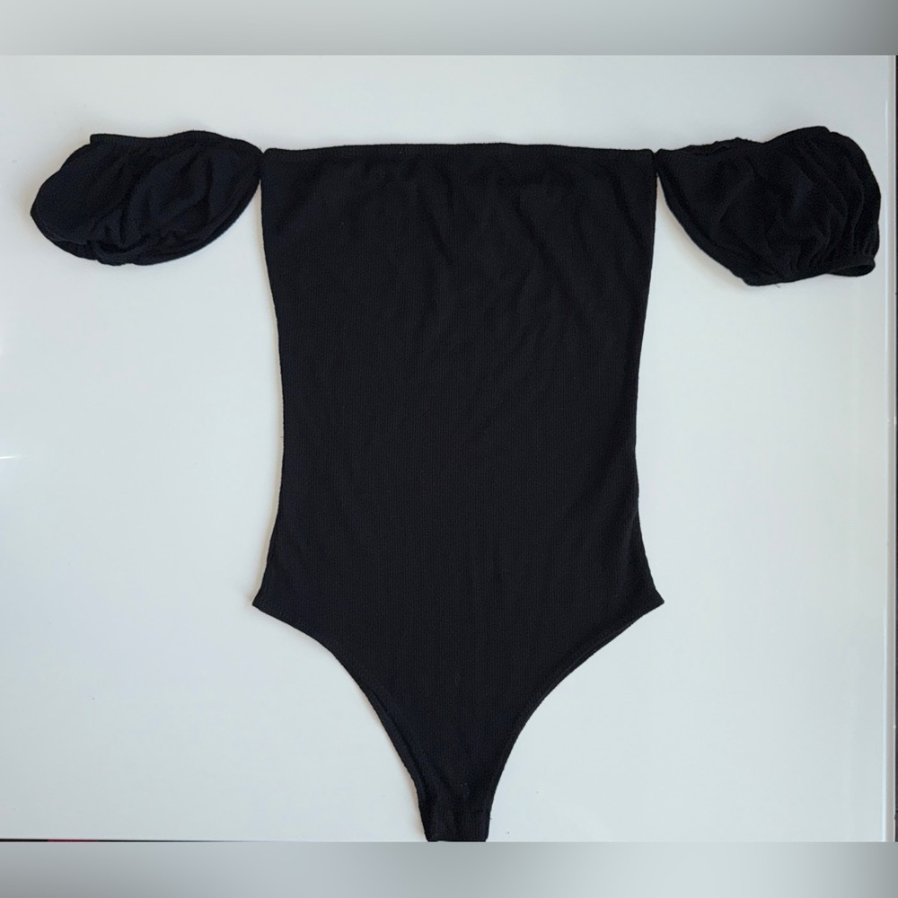Blue Blush Black Puff Sleeve Bodysuit